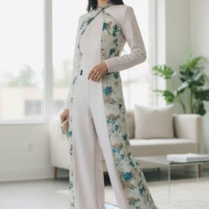 Elegant Jumpsuit with Attached Halter Overlay